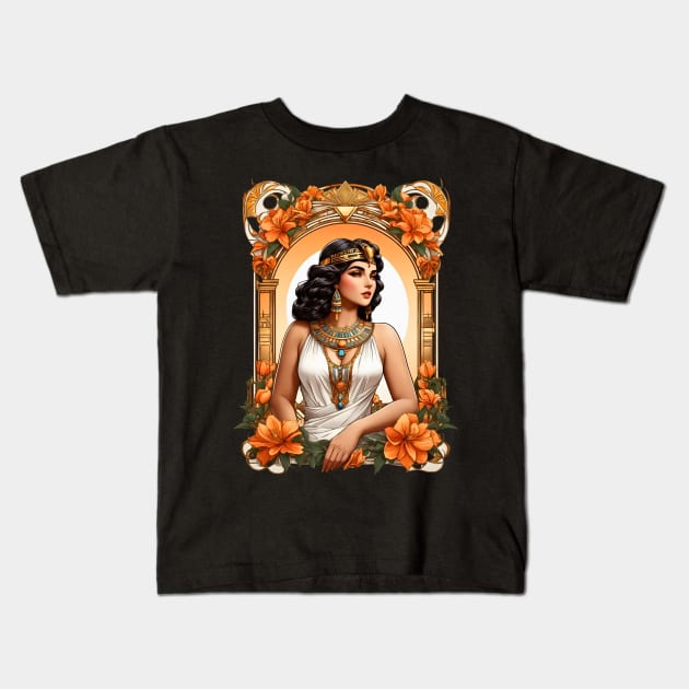 Cleopatra Queen of Egypt retro vintage floral design Kids T-Shirt by Neon City Bazaar